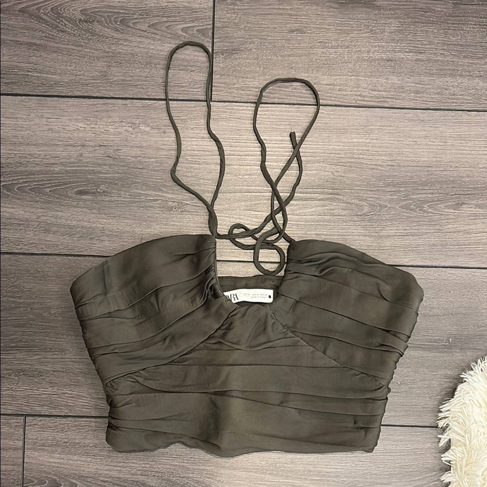 Zara Green Ruched Bustier Camisole